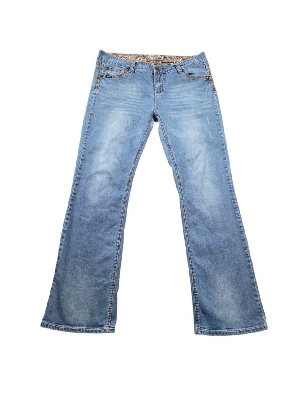 Adiktd Jeans Women's 18W  Blue Medium Wash Bootcut Denim Embroidered Read*